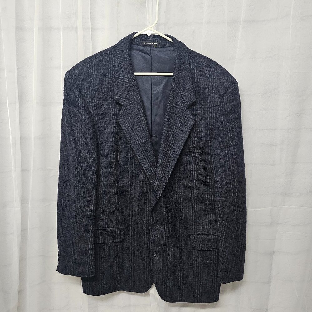 Profilo Navy Blue Blazer Wool Cashmere Office Plaid Checked 46